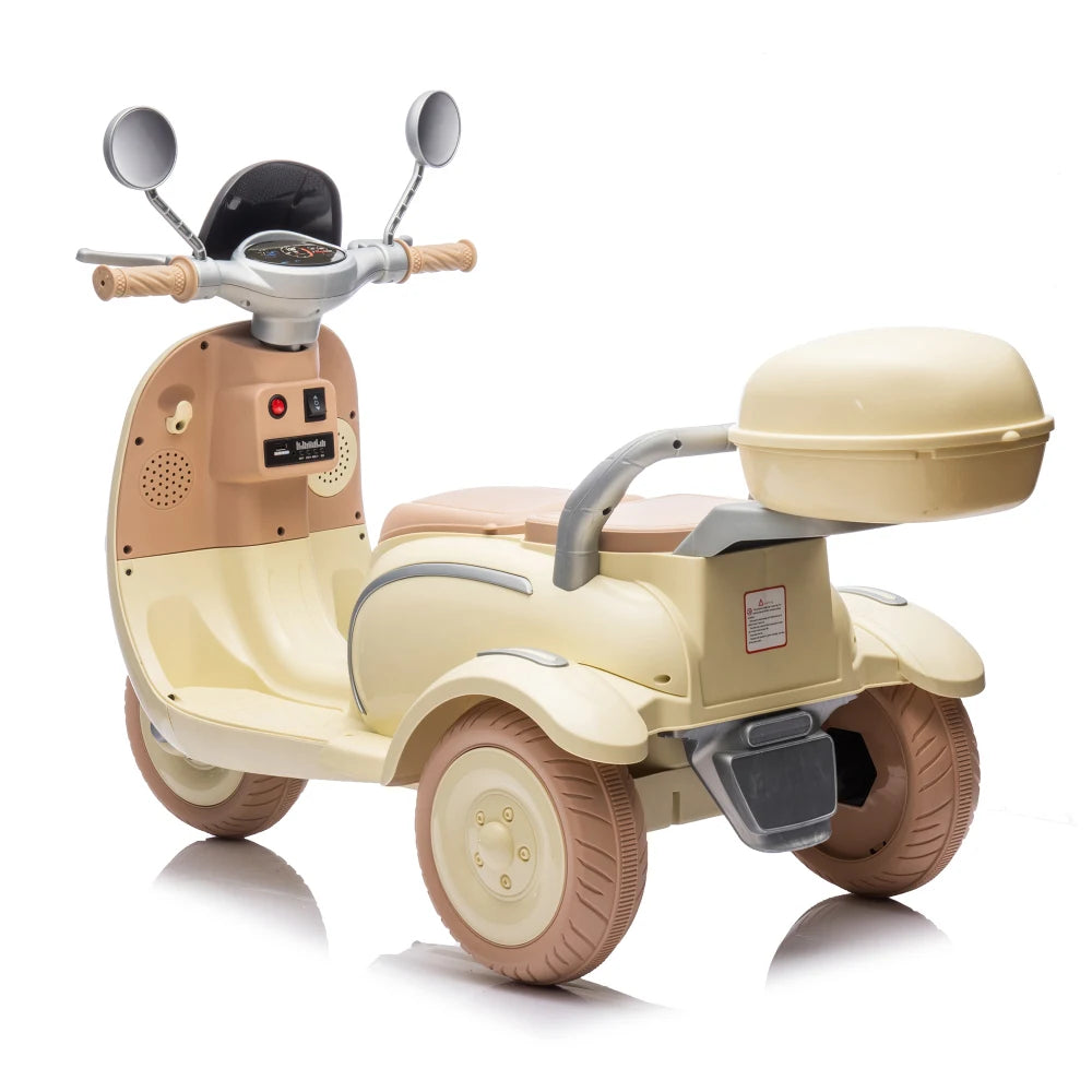 12V Two motors Kids Ride On Level Up Two-seater  Electric Motorcycle,Three-wheel Toy w/Music,Bluetooth,USB,Backseat flip adult seat,Portable Storage Hooks&Oversized  Trunk,LED Headlight  For Kids 3-6.