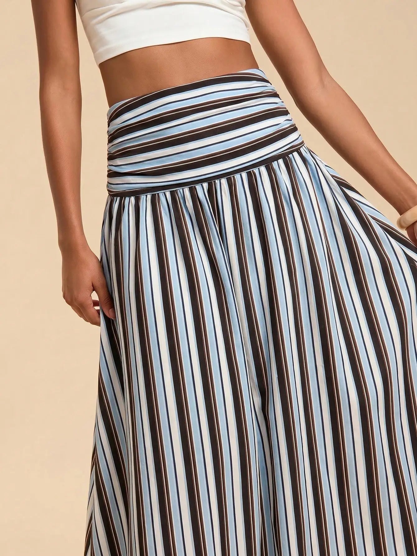 Travachic Women's Ruched Striped Casual Vacation Midi Skirt