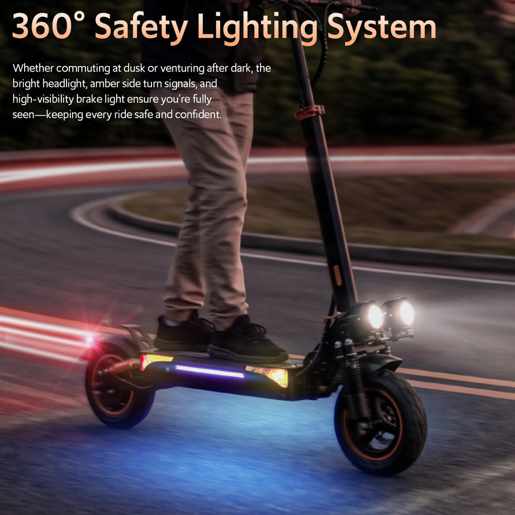 Off-Road Electric Scooter, 1200W Motor, 31 Miles Range, 31 MPH, 11' All-Terrain Tire Double Suspension Side Light Disc Brakes for Adults
