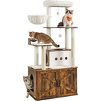 66.9-Inch Large Cat Tower with Litter Box Enclosure, Condo, Food Station, Storage, Scratching Posts, Cave, Hammock, Washable Cus