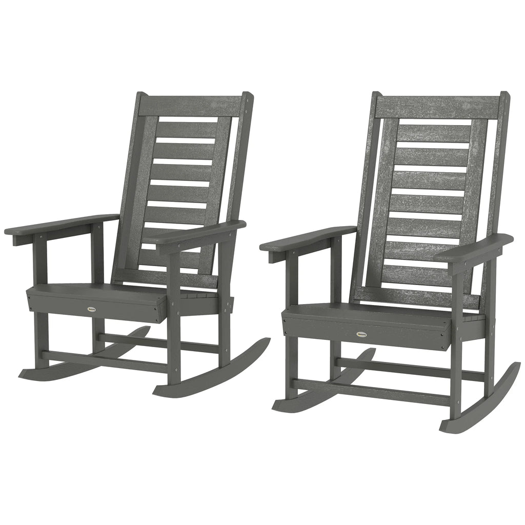 2 Outdoor Rocking Chairs, HDPE High Back Patio Rockers, Dark Gray