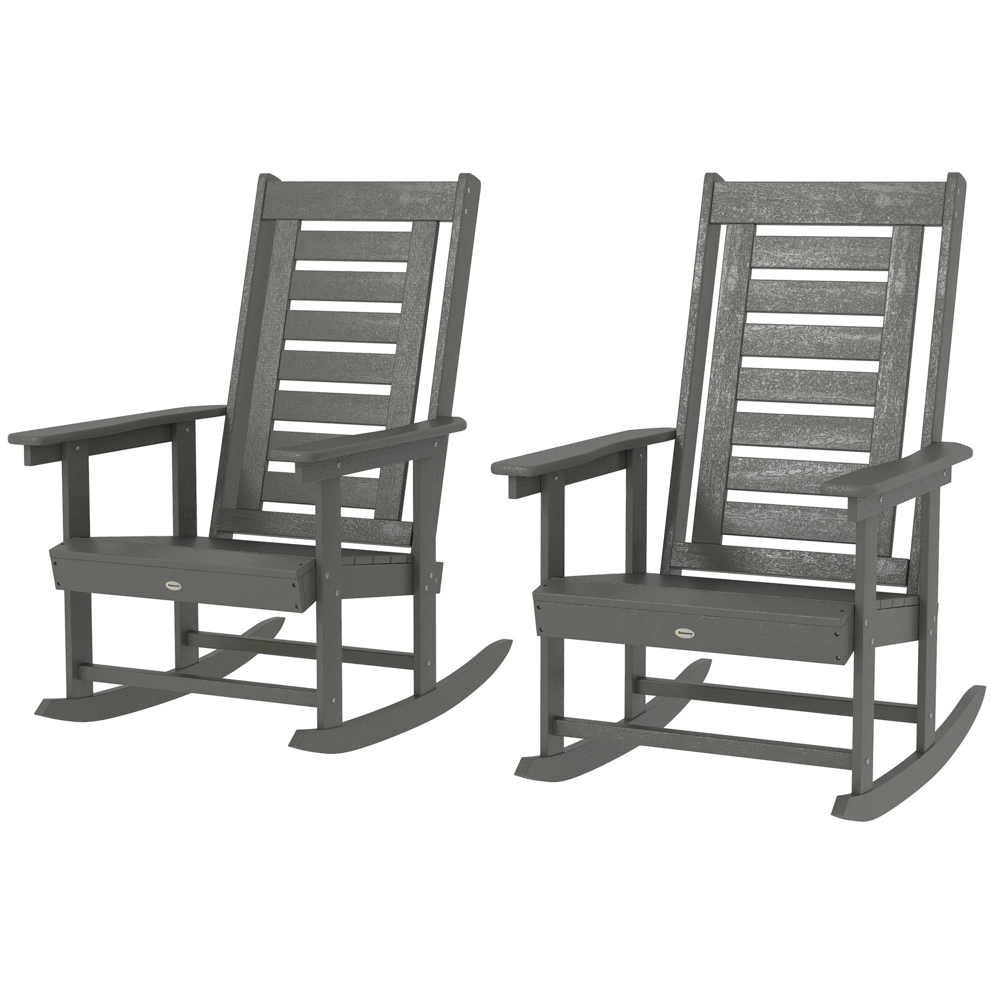 2 Outdoor Rocking Chairs, HDPE High Back Patio Rockers, Dark Gray