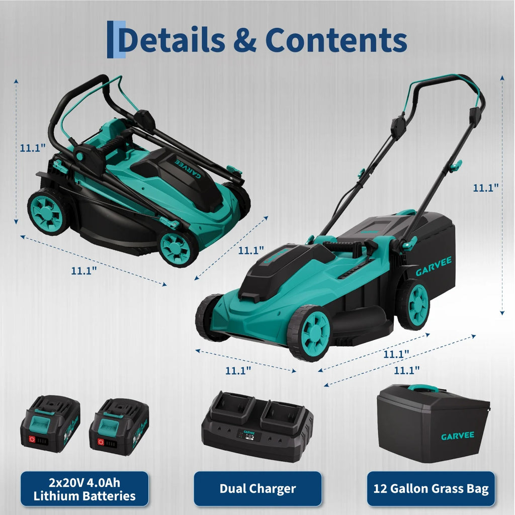 17-inch Cordless Lawn Mower, Electric Push Mower with 2×20V 4.0Ah Batteries,Dual Charger, Grass Collection Bag & Foldable Handle