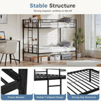 Metal Bunk Bed Frame Twin Over Twin with Ladder, High Guardrail, Heavy-Duty Slats, Under-Bed Storage, Noise-Free