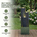 39'' H Outdoor Water Fountain Modern Cascading Freestanding Fountain with LED Lights for Garden Patio Porch Lawn Backyard Decor
