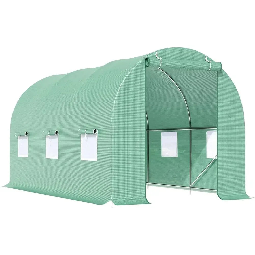 7x7x15 Walk-in Tunnel Greenhouse, Roll-Up Door, Windows, PE Cover, Ideal for Plant Growing in Backyard Garden