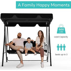 Adjustable Outdoor Patio Swing Chair for 3 Adults, Ideal for Deck, Lawn, Backyard, or Porch, Black