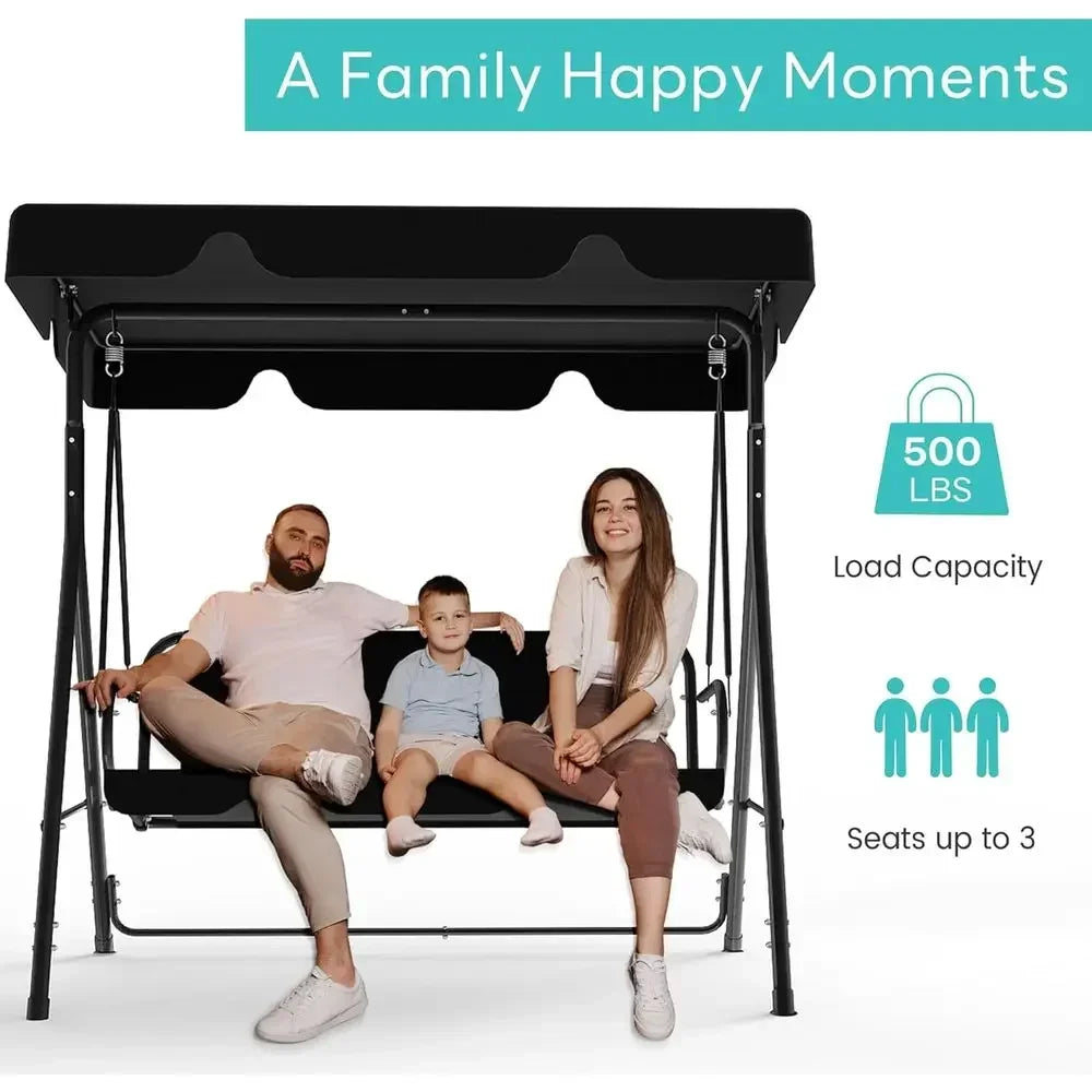 Adjustable Outdoor Patio Swing Chair for 3 Adults, Ideal for Deck, Lawn, Backyard, or Porch, Black