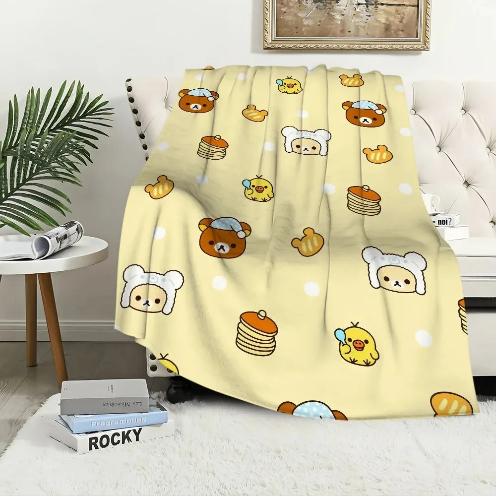 1PC Cute Rilakkuma Bear Blanket – Plush Warm Throw for Sofa Bedroom Office Travel, Perfect Kids Birthday Gift