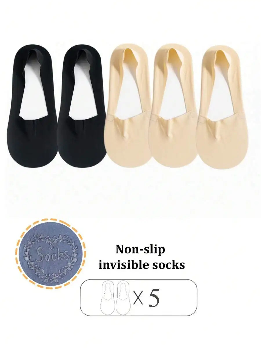 5 Pairs Women Breathable Thin Invisible Non-Slip Sweat Absorbent Boat Socks Summer