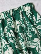2-Piece Dark Green Round Neck Pleated Sleeveless Top Baroque Floral Print Wide Leg Pants Luxury Feel Women Office Commute Outfit