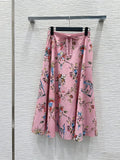 Women Pure Cotton Poplin Printed Big Swing Skirt Elegant Versatile Casual Midi Skirt