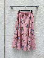 Women Pure Cotton Poplin Printed Big Swing Skirt Elegant Versatile Casual Midi Skirt