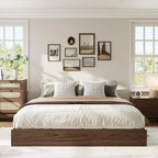 King Size Solid Wood Platform Bed with Sturdy Wooden Slats, Floor-Standing Bed Frame, Modern Minimalist Design Bed Frame, No Box Spring Needed, Space Saver, Easy Assembly, Walnut Wood