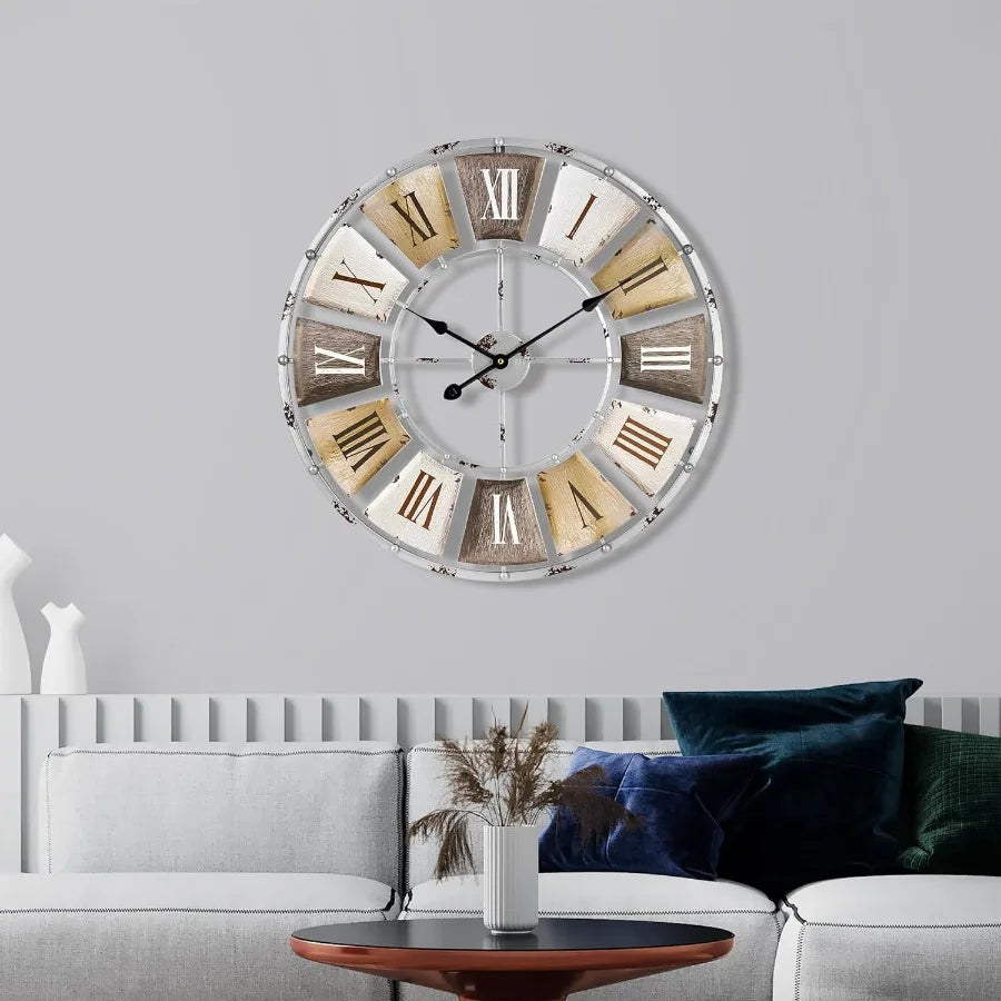 Decorative Large Metal Wall Clock for Living Room - Modern Farmhouse Wall Décor