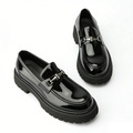 Metal Decoration Large Size Men's Leather Shoes Fashion Chunky Heel Platform All Match Loafers Outdoor Runway Single Shoes Hot