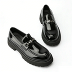Metal Decoration Large Size Men's Leather Shoes Fashion Chunky Heel Platform All Match Loafers Outdoor Runway Single Shoes Hot