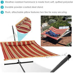 Double Hammock with Stand - 400 lbs Capacity for 2, 15-Foot Stand, Red Stripe Pattern