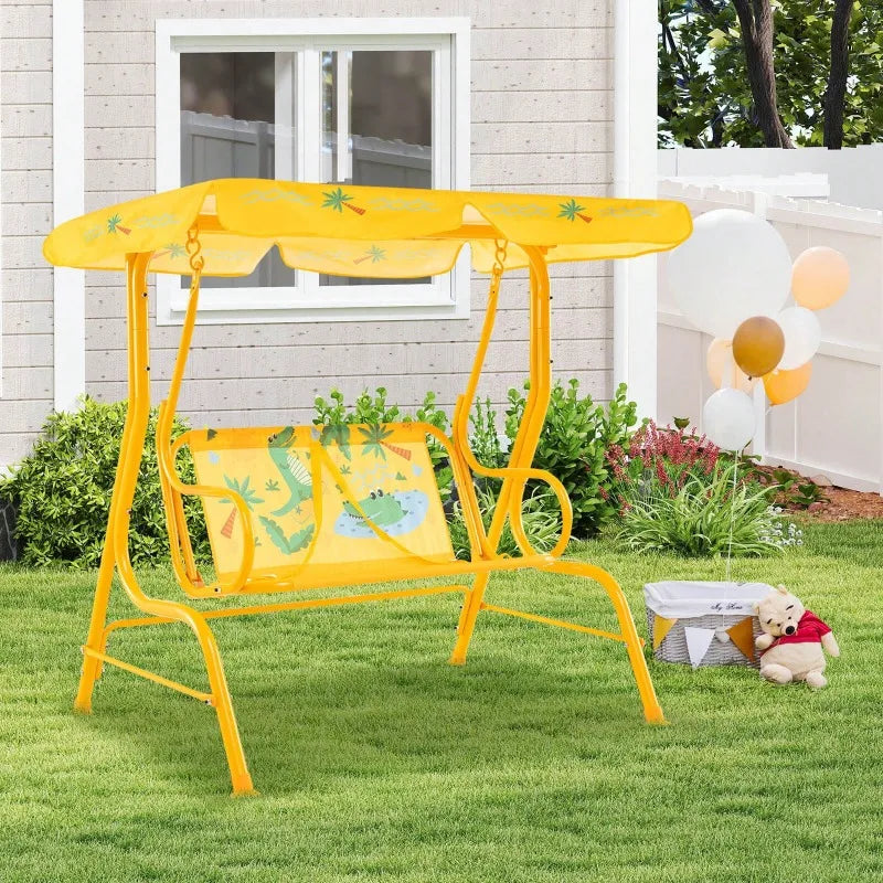2-Seater Porch Swing Chair With Metal Stand Adjustable Canopy Outdoor Furniture