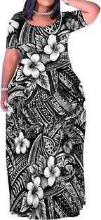 Plus Size Maxi Dress for Women Summer Casual Short Sleeve Tshirt Dresses with Pockets (XL-6XL)