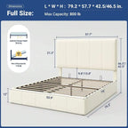 Full/Queen/King Size Velvet Lift Up Storage Bed Frame, Vertical Channel Tufted Headboard, Hydrualic Underneath Storage, Upholstered Platform Bed, Wooden Slats Support, No Box Spring Needed, Cream