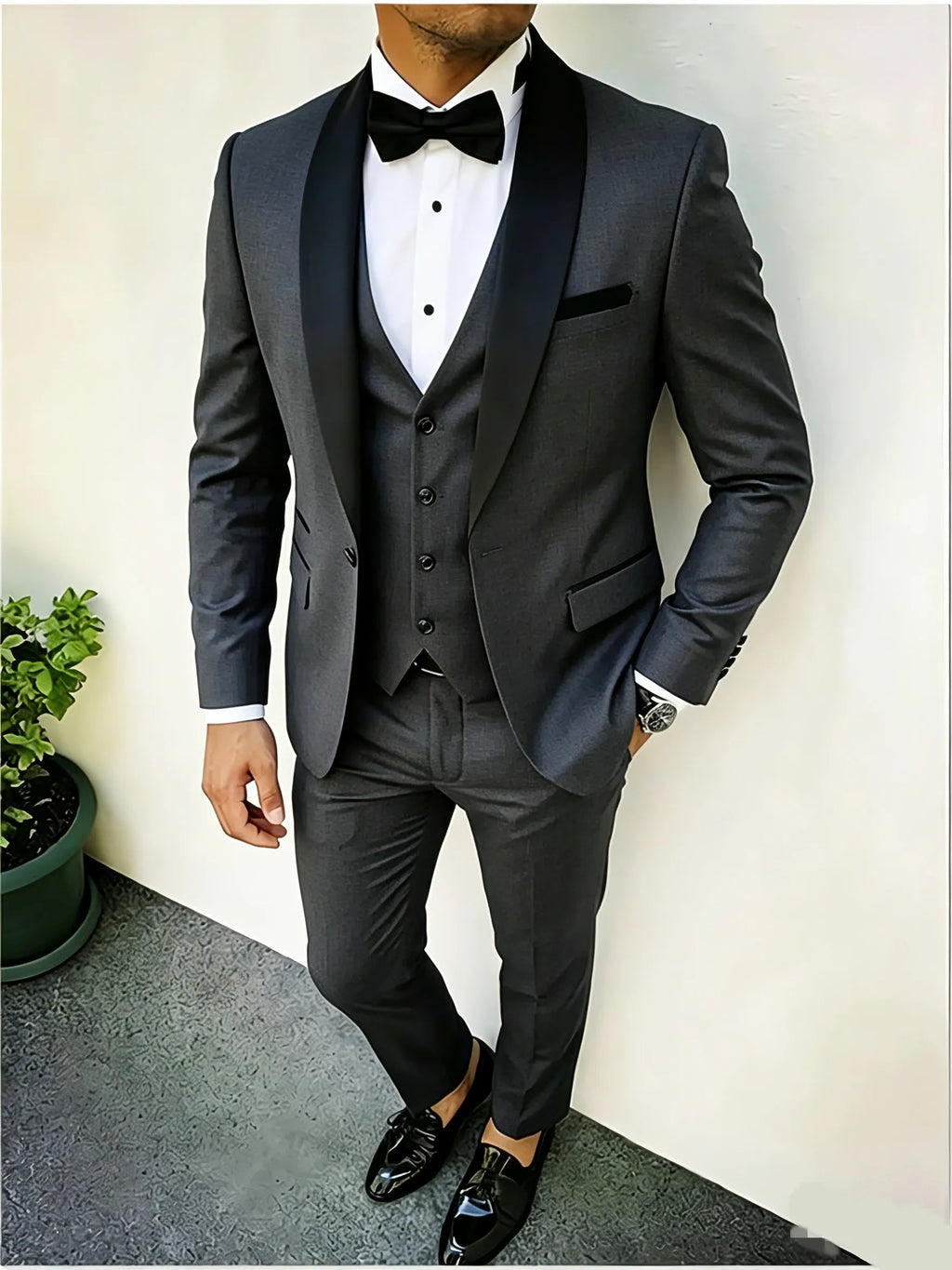 New Men's Crisp Collar Slim-fit Suit with Single Button 3pcs Suit Jacket, Dress, Business Formal Party Jacket, Vest And Trousers