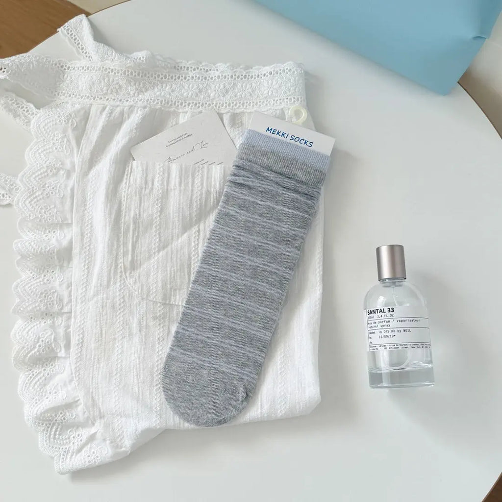 2026 Socks Women Spring Summer Blue Sea Salt Lace Stacking Socks Loose Design Medium Tube Korean Minimalist Cotton Socks