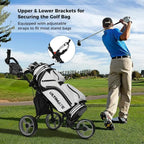 Portable 3-Wheel Golf Cart with Adjustable Seat, Trolley Bag, Scorecard, Umbrella, and Cup Holders, Storage, and Foot Brake