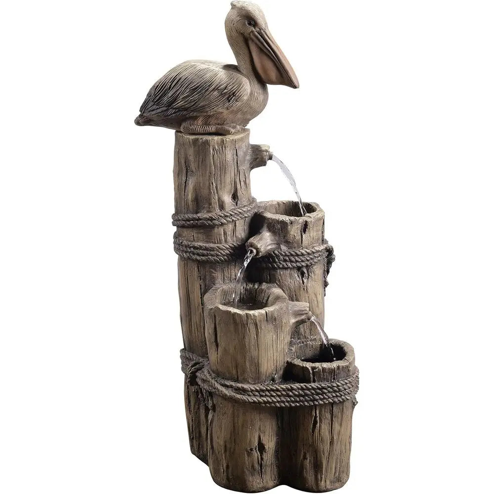 4-Tier Brown Cascading Waterfall Fountain, Durable Outdoor Pier Post Design
