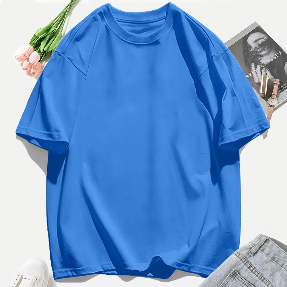 Short Sleeve T-shirt Minimalist Solid Plain Cotton O Neck Oversized Loose Sport Daily Women Summer All Season