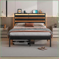 14 Inch Full Size Metal Platform Bed Frame with Headboard, LED & USB Charging, Steel Slats, No Box Spring Needed