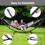 Outdoor Standing Patio Hammock with Foldable Stand in Dark Gray, Patent Pending