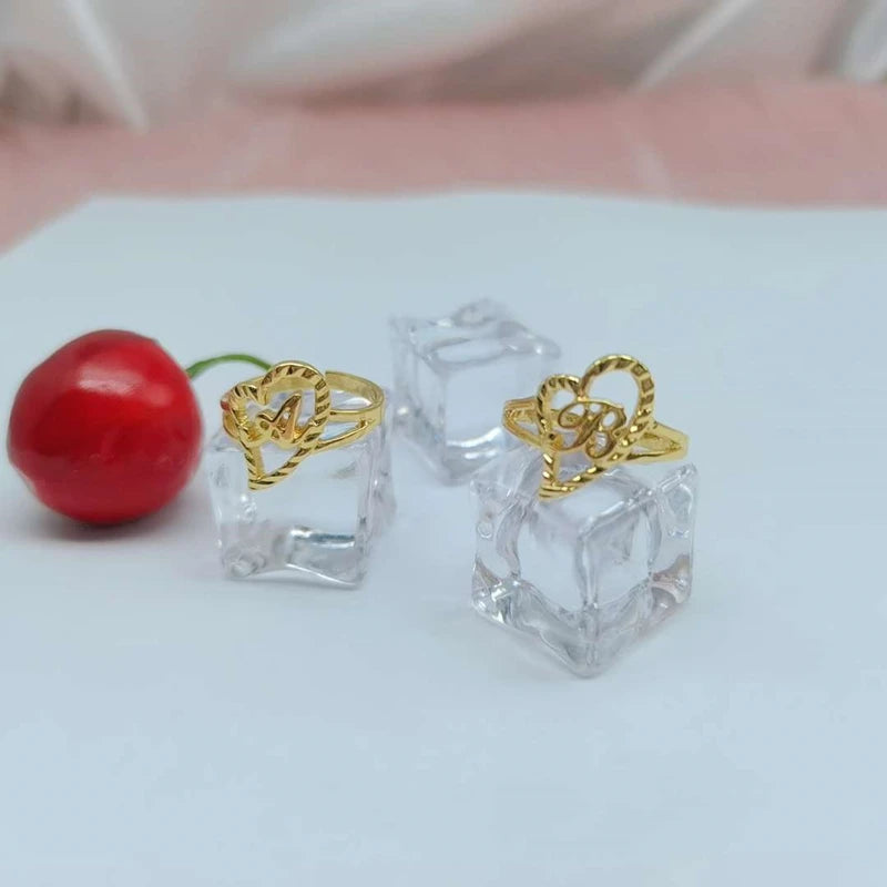 Duoying Custom Initial Rings Personality Hip-Hop Ring Heart Rings Letter Ring Heart Shape Gifts For Mom Gift