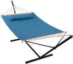 Outside Blue Double Quilted Hammock with 12 Feet Heavy Duty Steel Stand, 450 LBS Weight Capacity