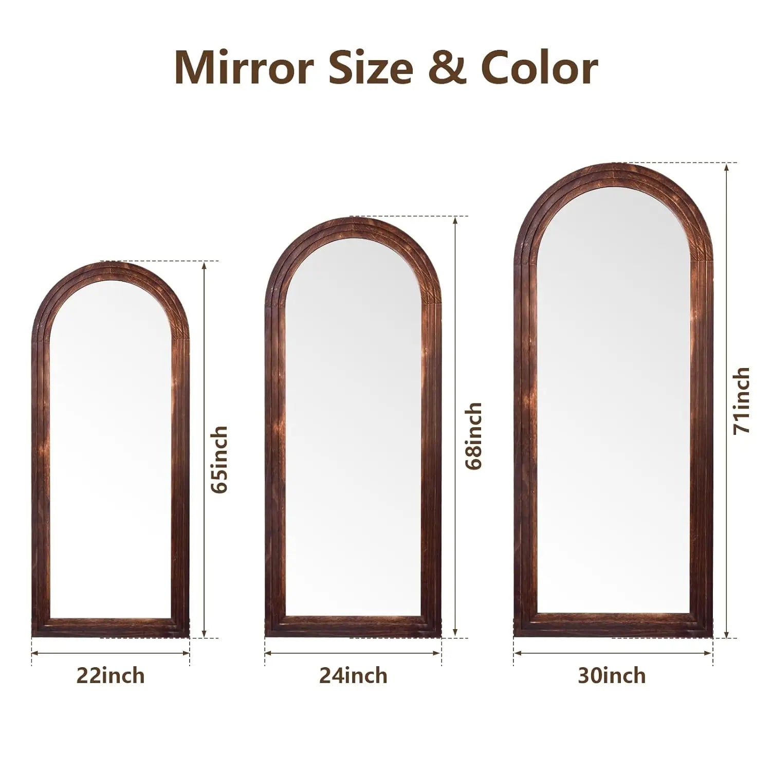 Arched Full Length Mirror 65"x22" Long Vintage Wood Floor Length Mirror with Stand Brown, Customized