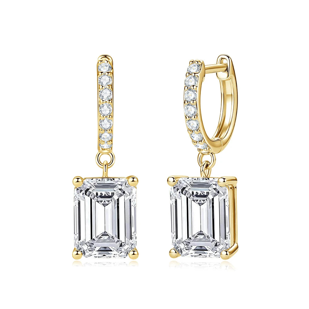OXTAO Drop Earrings Necklace Jewelry Set D VVS1 with Certified Emerald Cut Moissanite Pendant Necklace for Women Luxury Anniversary Gift
