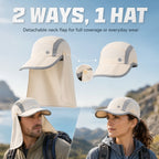 Quick Dry Breathable Sun Hat With Detachable Neck Flap Foldable UPF50+ UV Protection Wide Brim Fishing Baseball Cap For Travel Camping Cycling