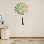 Luxury Large Peacock Wall Clock Silent Quartz Golden Blue Art Decor for Living Room Bedroom Office Unique Gift Home Kitchen Cafe Bar Resin Metal 58cm