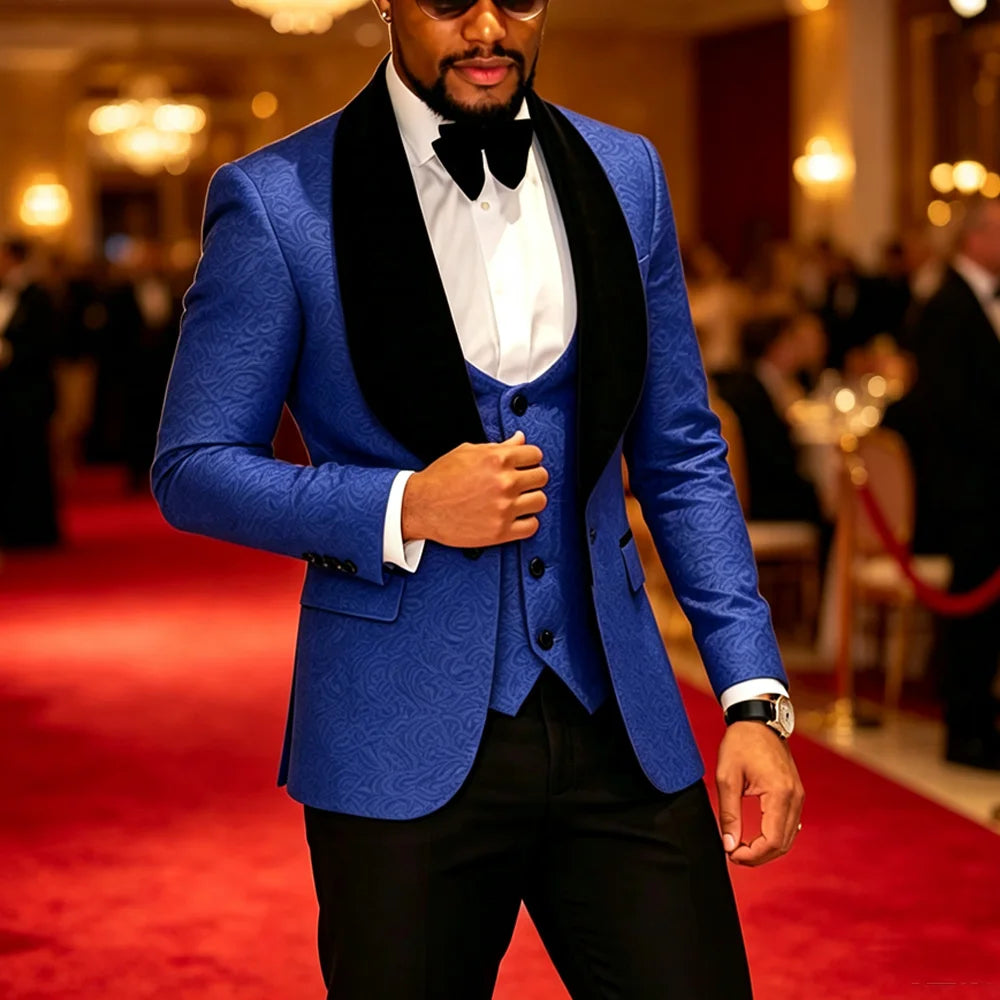 Mens 3 Piece Floral Tuxedo, Jacquard Slim Suit Set, Paisley Blazer Vest And Pants For Prom Wedding
