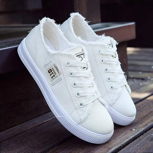 2024 Spring Summer Women Canvas Sneakers Low Top Lace Up Denim Flat Shoes Female Casual Board Shoes