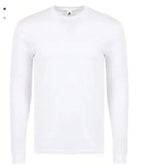 Mens Pure Cotton Long Sleeve Crew Neck T-Shirt Solid White Casual Top