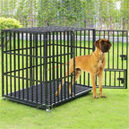 XXL XL Large Heavy Duty Dog Crate Strong Pet Cage Tear Resistant Square Tube Metal Kennel Playpen with Lockable Wheels and Tray