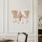 Luxury Gold Crystal Glass Wall Sconce with Flower Lampshade for Entrance Bedroom Hallway Decorative Lighting