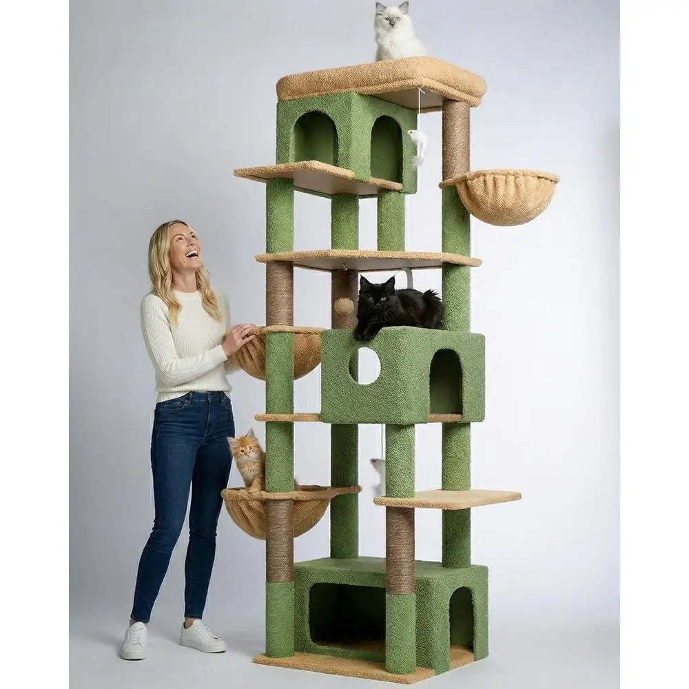 80 Inch Tall Multi-Level Cactus-Inspired Cat Tree with 3 Caves and 3 Baskets for Large Cats