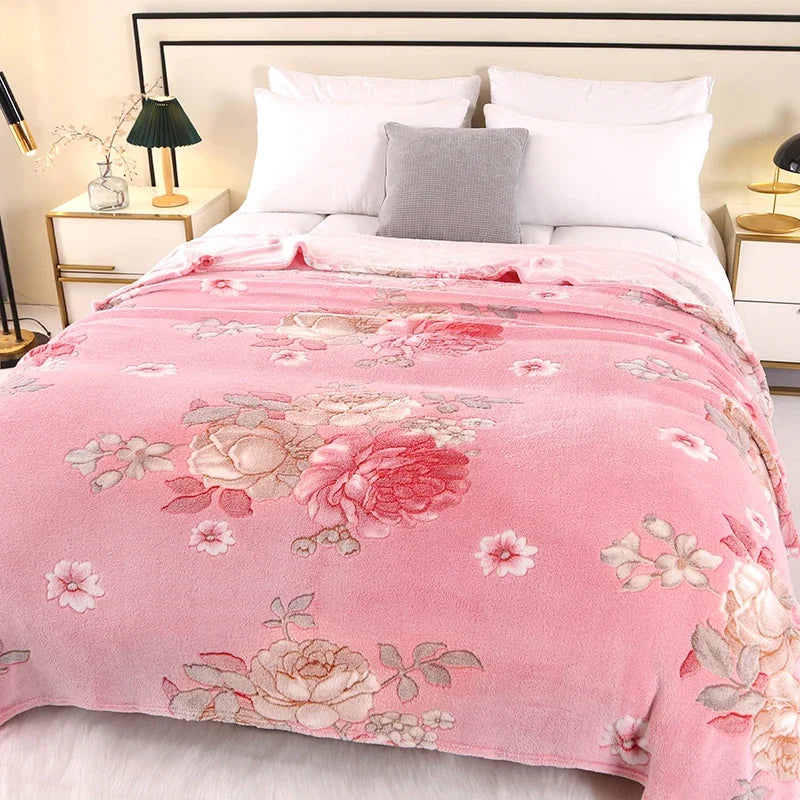 1pc Floral Style Warm Bedspread Fleece Blanket Plaid Travel Shawl Sofa Nap Blankets Home Bedsheet Manta