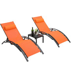 Garden Sun Loungers, Set of 2 with Side Table and Cushions, Aluminum,Weather Resistant,5-Way Adjustable Backrest,for Garden,Pool