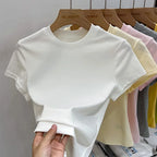 Zjaiss 2026 O-Neck Summer Sexy Basic Solid Short Sleeve T-Shirt Women Casual Korean Streetwear Tee