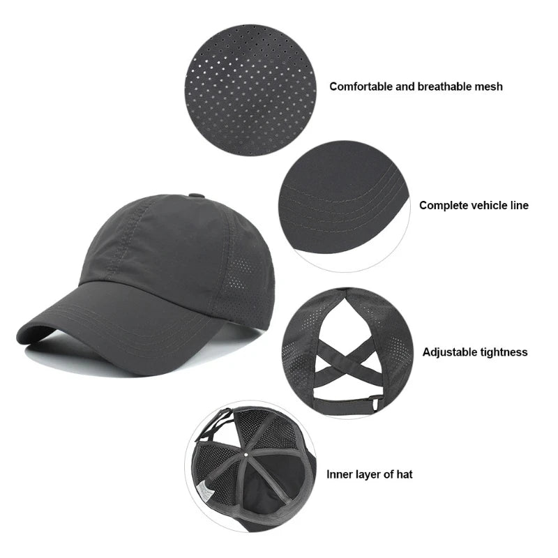 Quick Drying Trucker Hats 1pc Womens Criss Cross Ponytail Baseball Cap Adjustable High Messy Bun Ponycap Unisex Adult