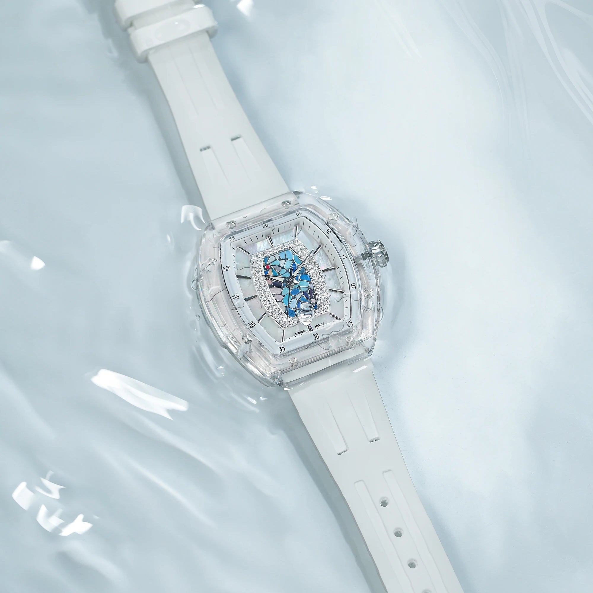 TSAR BOMBA Women’s Quartz Watch, Swiss Movement, Transparent Case, Zircon Dial, Comfortable Strap, Elegant Fashion Wristwatch