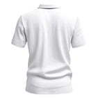 Men White Textured Linen Short Sleeve Polo Shirt Classic Lapel Collar 3 Wooden Buttons Loose Oversized Breathable Summer Beach Vacation Casual Holiday Top
